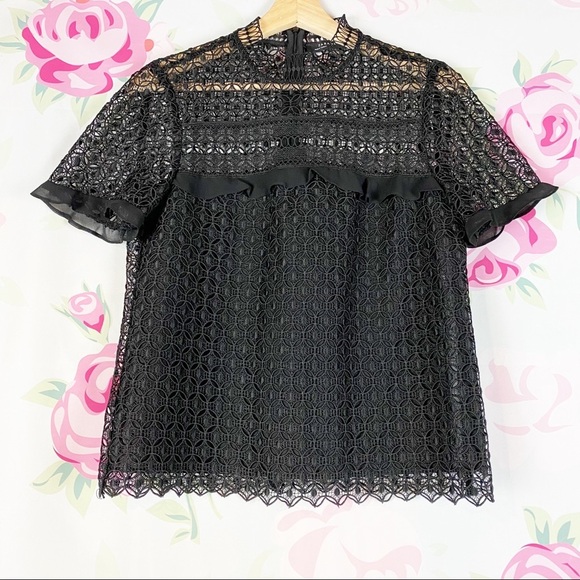 Zara Tops - ZARA Black Crochet Lace Ruffle Blouse S